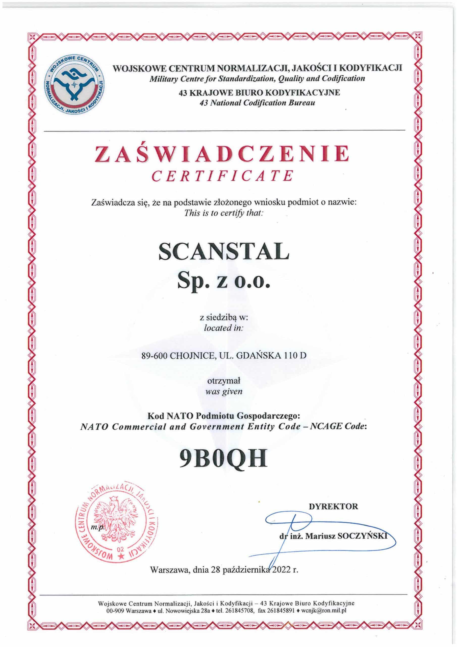 Certyfikat Scanstal