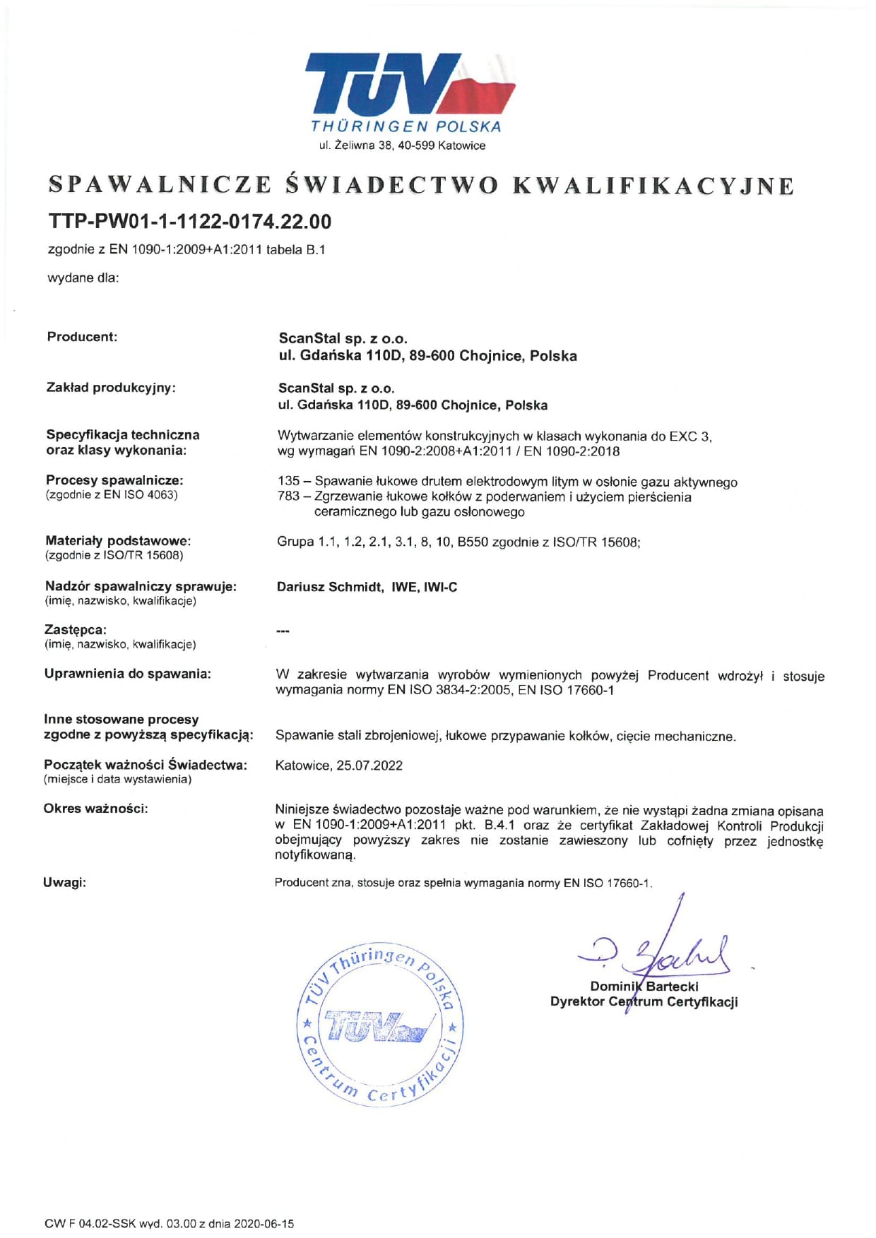 Certyfikat Scanstal