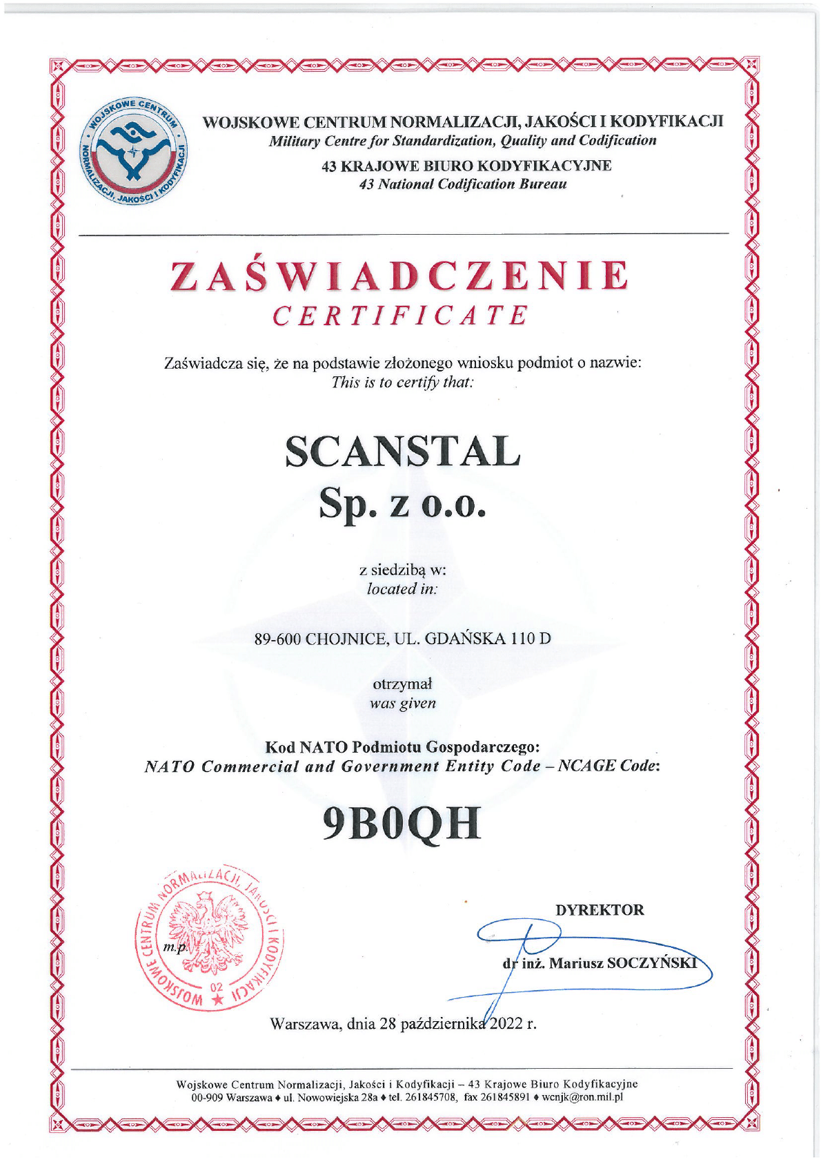 Certyfikat Scanstal