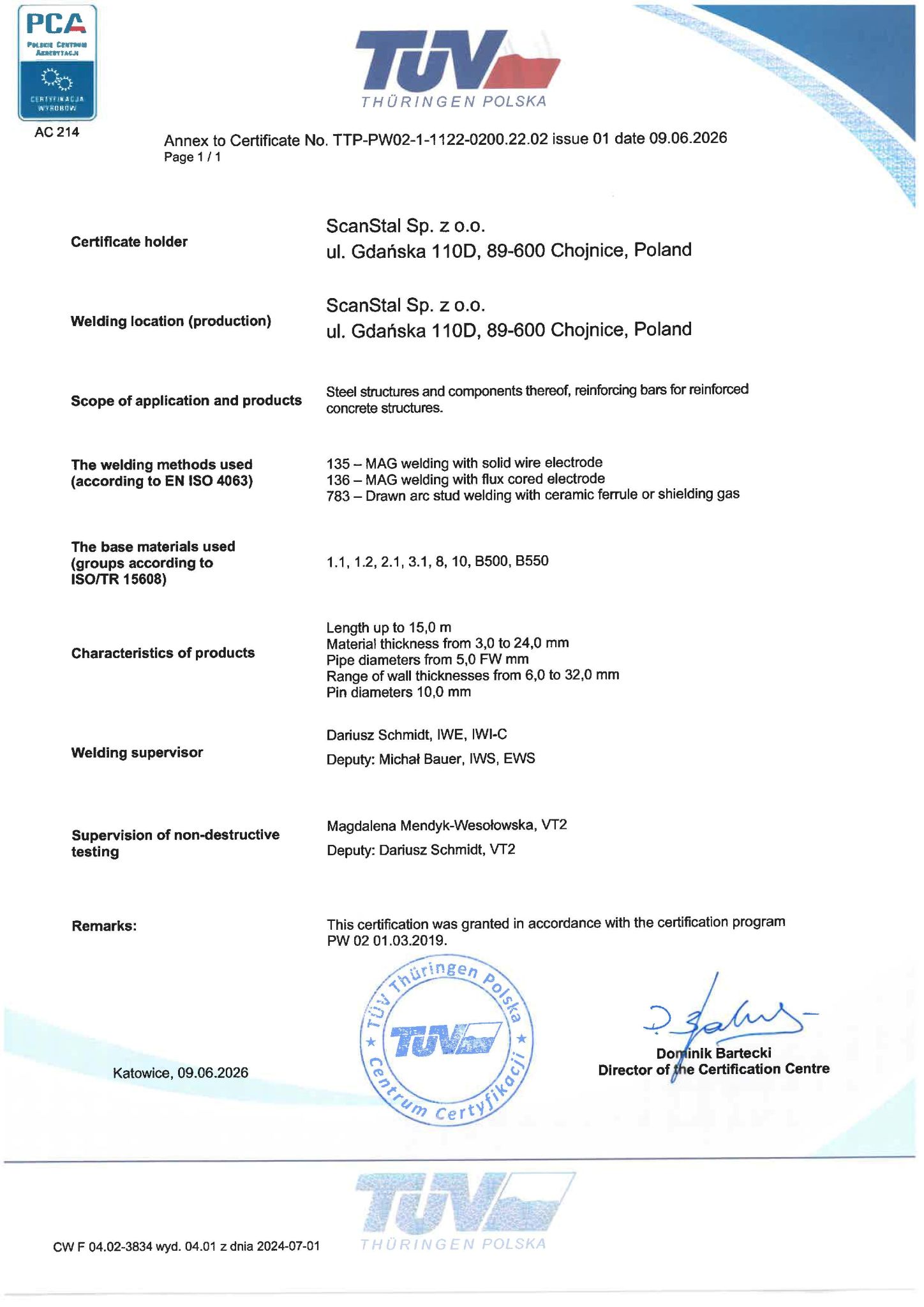 Certyfikat Scanstal