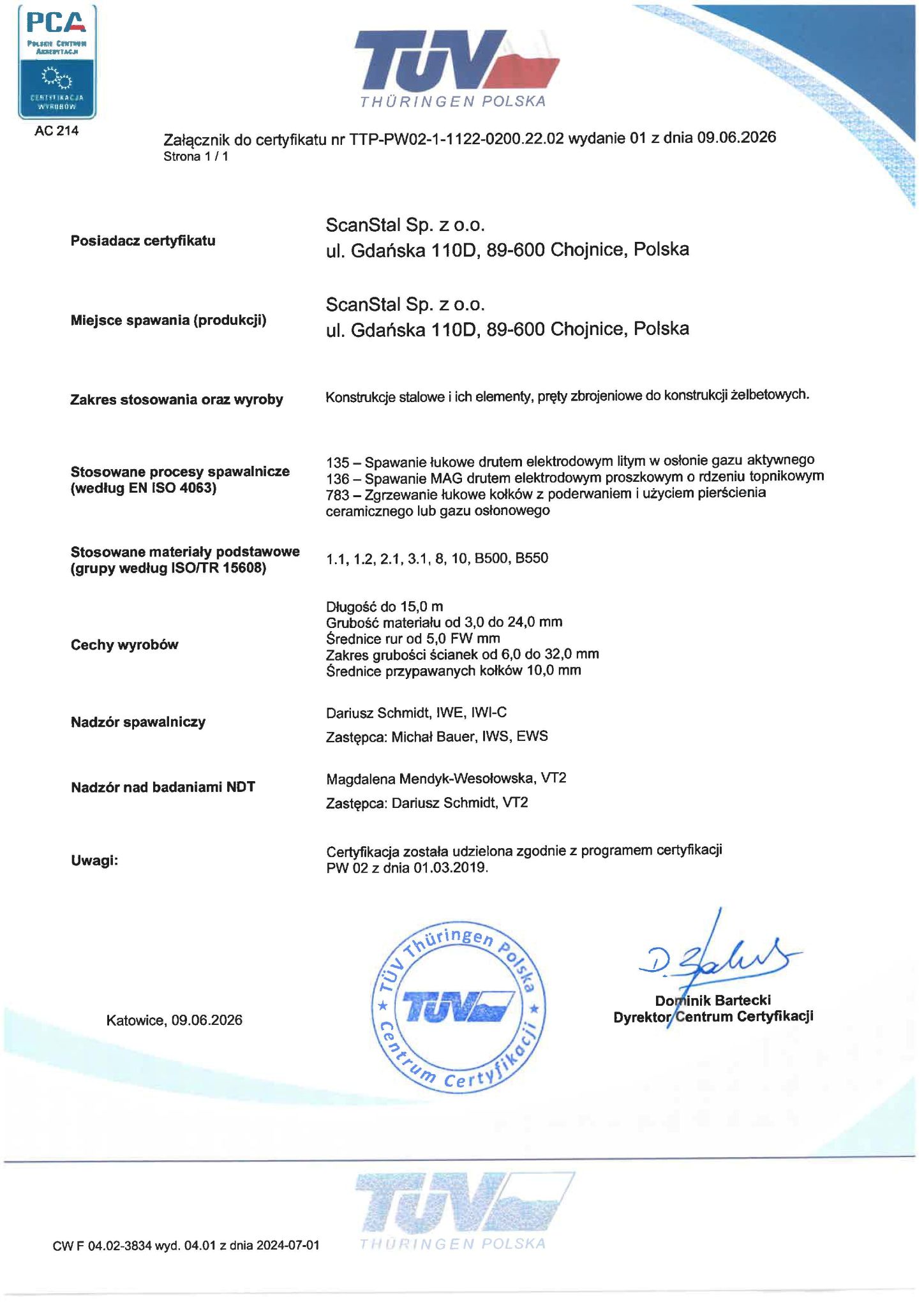 Certyfikat Scanstal