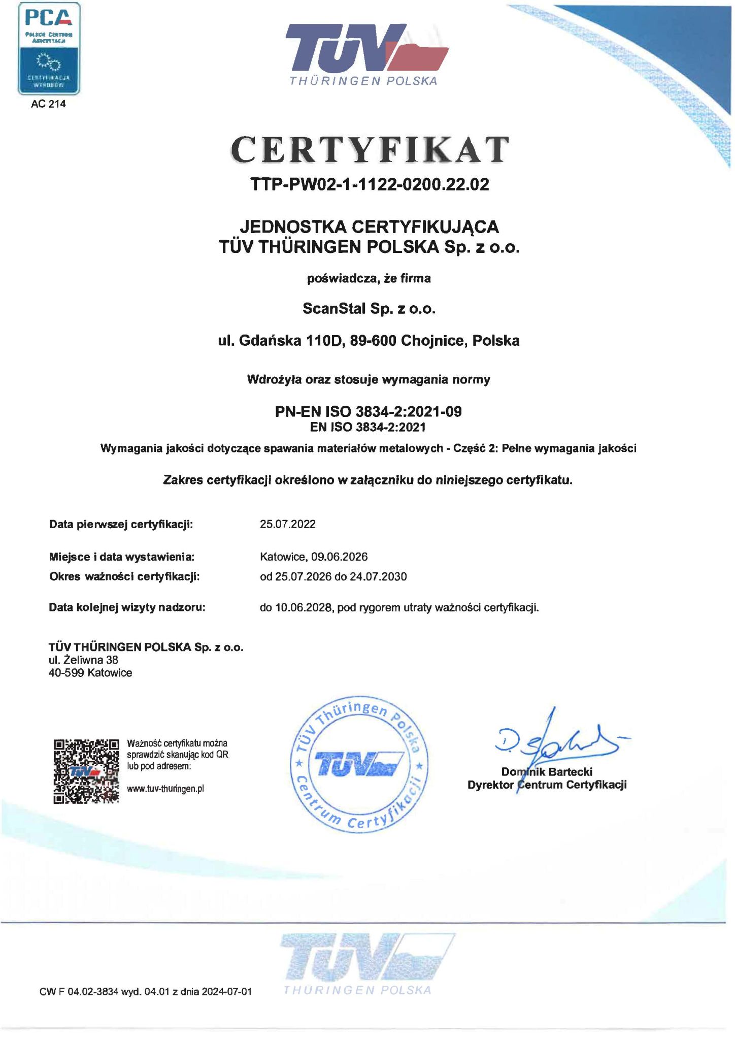 Certyfikat Scanstal