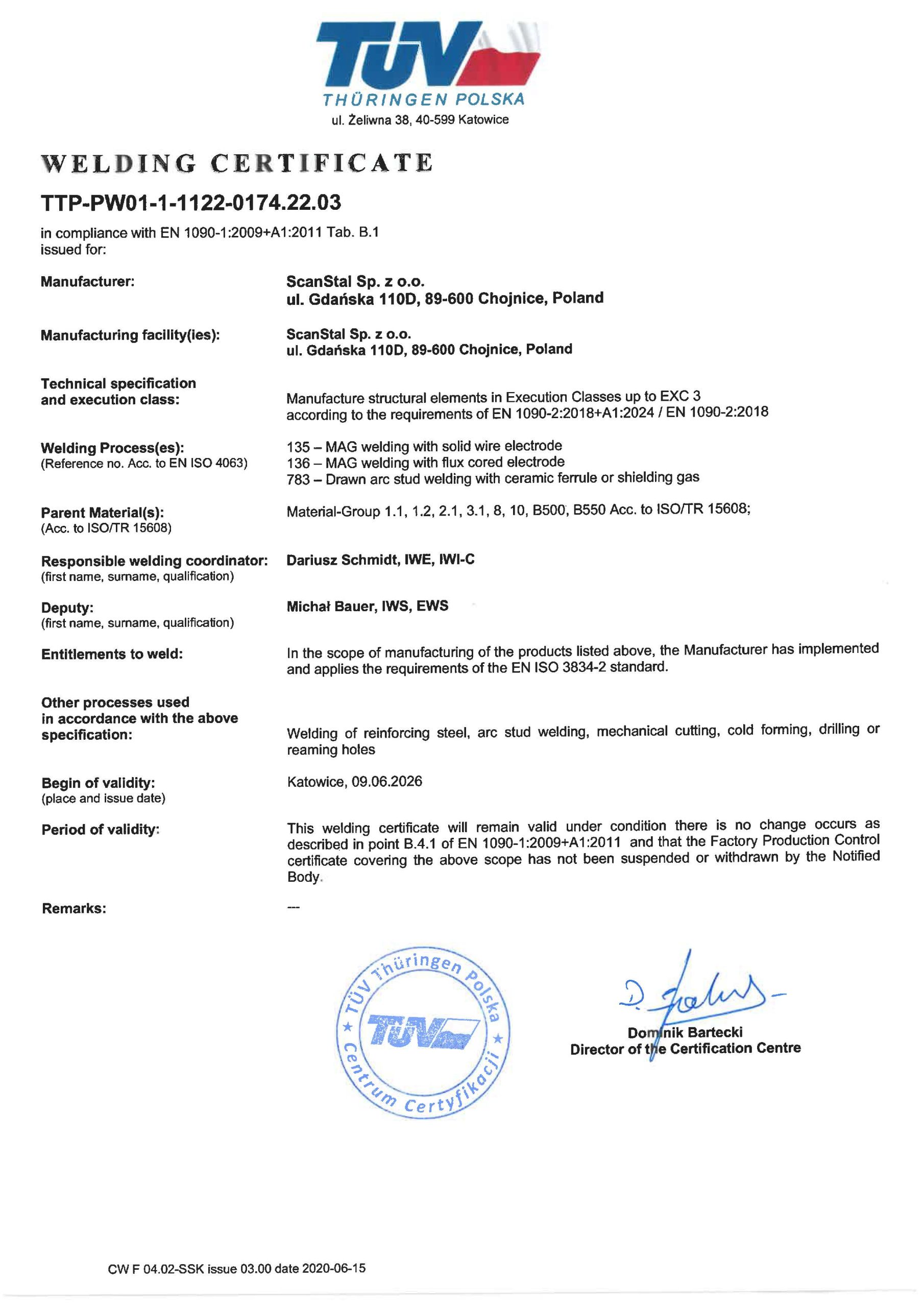 Certyfikat Scanstal